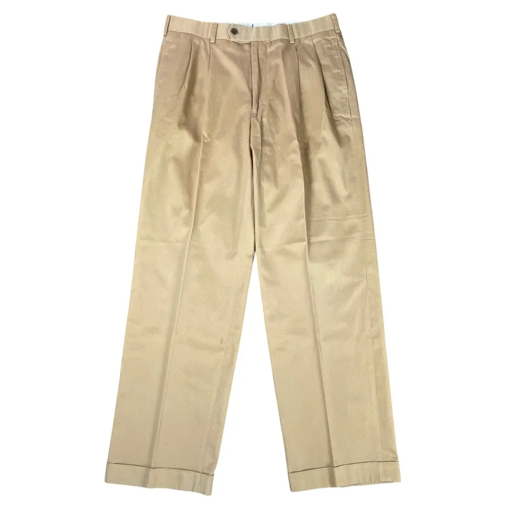 Brooks Brothers Country Club Mens‎ 34x30 Khaki Pleated Cuffed Cotton Chino Pants